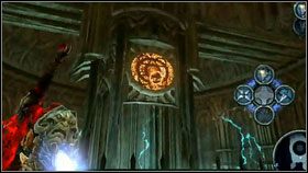 Możemy dzięki temu dopłynąć do przełącznika [1] , który podniesie słup na środku - The Black Throne (6) | Opis przejścia Darksiders - Darksiders - poradnik do gry