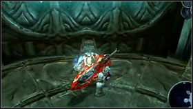 Przechodzimy przez nią [1] i przelatujemy na windę [2] - The Black Throne (6) | Opis przejścia Darksiders - Darksiders - poradnik do gry
