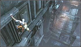 Przejdź na gzyms i idąc wzdłuż niego, podążaj śladami uciekiniera - Olimpijska Cytadela (1) | Opis przejścia God of War III - God of War III - poradnik do gry