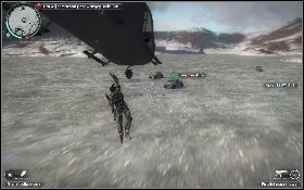 Kiedy okaże się, że w środku nie ma poszukiwanej dziewczyny zeskocz w stronę zamarzniętego jeziora, otwórz spadochron [1] i zacznij lecieć za trzema autami - Górska akcja ratunkowa | Opis przejścia Just Cause 2 - Agencja - Just Cause 2 - poradnik do gry