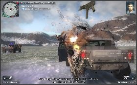 Zbliż się do auta, w którym jest porwana dziewczyna, po czym wskocz na jego dach korzystając z linki [1] - Górska akcja ratunkowa | Opis przejścia Just Cause 2 - Agencja - Just Cause 2 - poradnik do gry