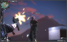 Jeśli chcesz szybko pokonać swojego przeciwnika, skieruj się na schody z lewej [1] i zastrzel szybko okolicznych ochroniarzy - Trzej Królowie | Opis przejścia Just Cause 2 - Agencja - Just Cause 2 - poradnik do gry