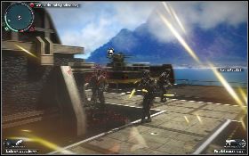 Leć w jej kierunku, a kiedy znajdziesz się w pobliżu wyskocz ze spadochronem (śmigłowiec zostanie namierzony przez działa przeciwlotnicze) i wyląduj na jej pokładzie [1] - Słuszna sprawa | Opis przejścia Just Cause 2 - Agencja - Just Cause 2 - poradnik do gry