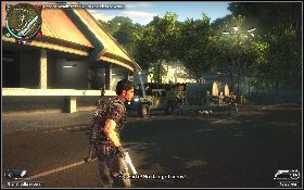 Zeskocz na dół, oczyść okoliczny teren z wrogów i podbiegnij do panelu [1] , dzięki któremu otworzysz bramę - Zajęcie twierdzy (Pod napięciem) | Opis przejścia Just Cause 2 - Ularowcy I - Just Cause 2 - poradnik do gry