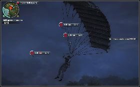 Po otrzymaniu zadania nie kieruj się wprost na bazę, z której odlecą helikoptery, tylko na spadochronie podążaj wzdłuż drogi [1] wiodącej na lewo od wrogiego ośrodka - Helikopterowy zawrót głowy | Opis przejścia Just Cause 2 - Żniwiarze III - Just Cause 2 - poradnik do gry