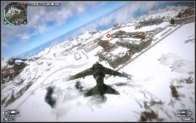 Poderwij samolot do góry [1] i zacznij kierować się w stronę wskazanej bazy wojskowej [2] - Pułapka | Opis przejścia Just Cause 2 - Żniwiarze IV - Just Cause 2 - poradnik do gry
