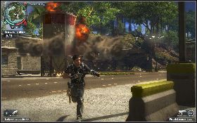 Następnie udaj się do kolejnej części bazy [1] i wysadź przy pomocy ładunków następne silosy [2] - Działania ofensywne | Opis przejścia Just Cause 2 - Karaluchy IV - Just Cause 2 - poradnik do gry