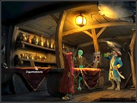 Znajdziesz się w barze, gdzie pogadaj z siedzącą na żerdzi pod sufitem papugą Polly - Wyspa (1) | Opis przejścia Simon the Sorcerer 5 - Simon the Sorcerer 5: Kto nawiąże kontakt? - poradnik do gry