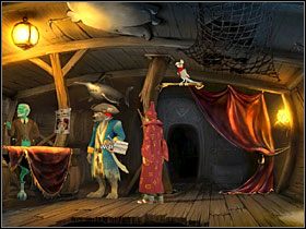 Udaj się teraz na plażę i poproś Czerwonego Kapturka o wzięcie udziału w planowanej podróży (po chwili do waszej rozmowy wmiesza się kapitan) - Wyspa | Opis przejścia Simon the Sorcerer 5 - Simon the Sorcerer 5: Kto nawiąże kontakt? - poradnik do gry