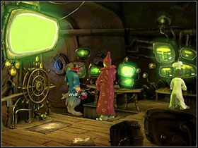 Jak już dowiedziałeś się z rozmowy z Czerwonym Kapturkiem, smarkula ubolewa nad przewagą płci męskiej na statku i nie pojawi się na mostku, dopóki siły w składzie załogi nie zostaną wyrównane - Kosmos (2) | Opis przejścia Simon the Sorcerer 5 - Simon the Sorcerer 5: Kto nawiąże kontakt? - poradnik do gry