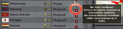 Mały znaczek X zaznaczony kółkiem informuje o problemach z nawiązaniem handlu z danym krajem. - Negocjacje | Dyplomacja w Napoleon Total War - Napoleon: Total War - poradnik do gry
