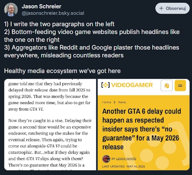 Źródło: Bluesky, Jason Schreier.