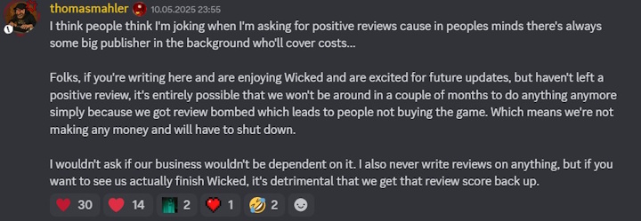 Źródło: Discord - Duże zamieszanie wokół „wielkiej nadziei RPG”. Media niemal obwieściły upadek studia, ale twórcy mają dobre wieści dla fanów No Rest for the Wicked - wiadomość - 2025-05-12