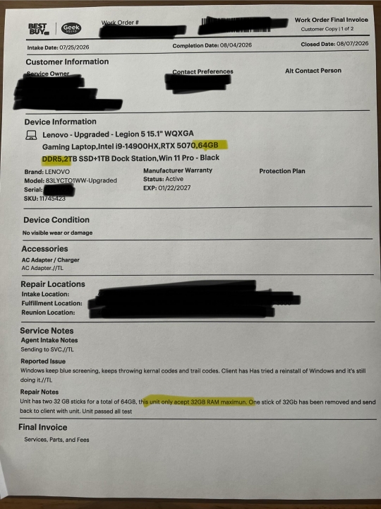 Źródło: u/GRINZ_DOCTOR; Reddit - Gracz wysyła laptopa do naprawy, sprzedawca usuwa 32 GB pamięci RAM, a uzasadnienie producenta wprawia klientów w osłupienie - wiadomość - 2026-08-19