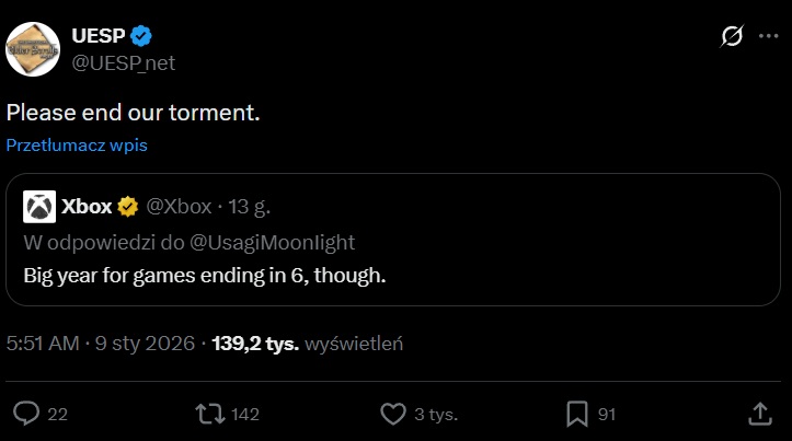Źródło: UESP / serwis X. - „Skończcie naszą mękę”. Niefortunny wpis Xboxa dał fałszywą nadzieję czekającym na The Elder Scrolls 6 - wiadomość - 2026-01-09