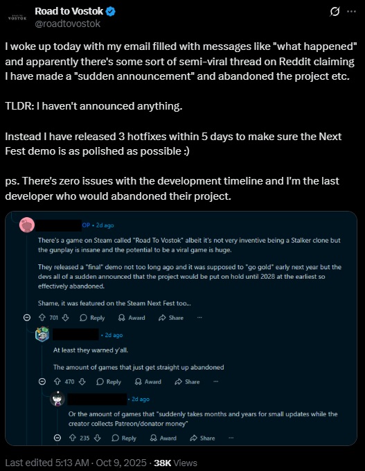 Road to Vostok żyje i ma się dobrze. Źródło: X.