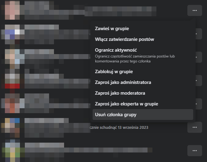 Usuwanie grupy na Facebooku to proces tym żmudniejszy, im większa jest liczba uczestników naszej grupy. Źródło: własne / Facebook.