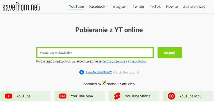 SaveFrom.net to jeden z tak zwanych konwerterów, umożliwiających ściąganie z YT. Źródło: SaveFrom.net. - Jak pobrać film i muzykę MP3 z YouTube? Opisujemy możliwości w 2025 roku - wiadomość - 2025-04-10