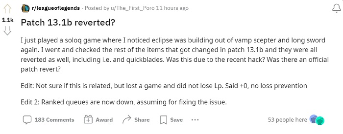 Krytyczny bug w LoL-u, rankedy musiały zostać zablokowane, a patch wycofany - ilustracja #1