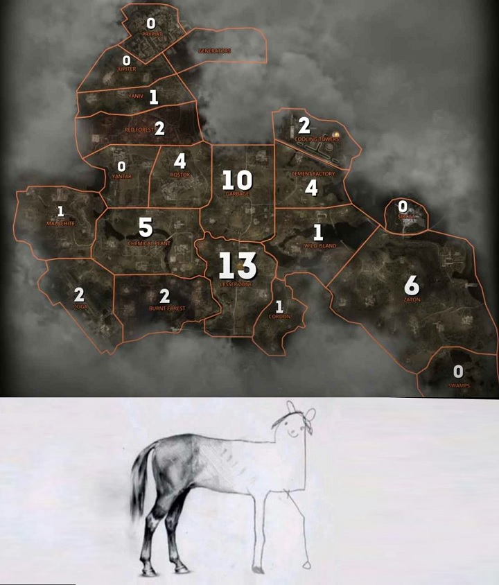 Zona nie imponuje pod względem liczby zadań pobocznych czekających na realizację. Źródło: takemeforasub / Reddit. - Dlaczego świat STALKER 2 wydaje się wielki, ale pusty? Mapa zadań pobocznych daje odpowiedź na to pytanie - wiadomość - 2025-02-11