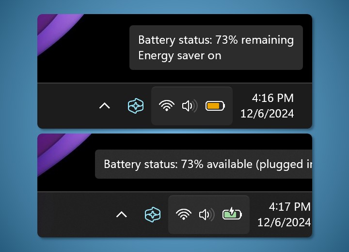 Nowa ikona stanu baterii w wersji testowej Windows 11. Źródło: phantomofearth, X - Windows 11 z lepszym wskaźnikiem baterii; Bardziej sensowne ikony zauważone w wersji testowej - wiadomość - 2024-12-09