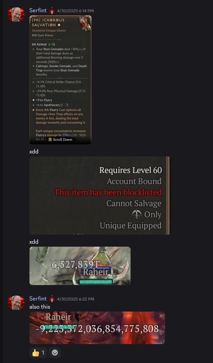 Źródło: Discord - Blizzard zostawił testowy przedmiot w Diablo 4. Garstka graczy przypadkiem zyskała boską moc - wiadomość - 2025-05-05