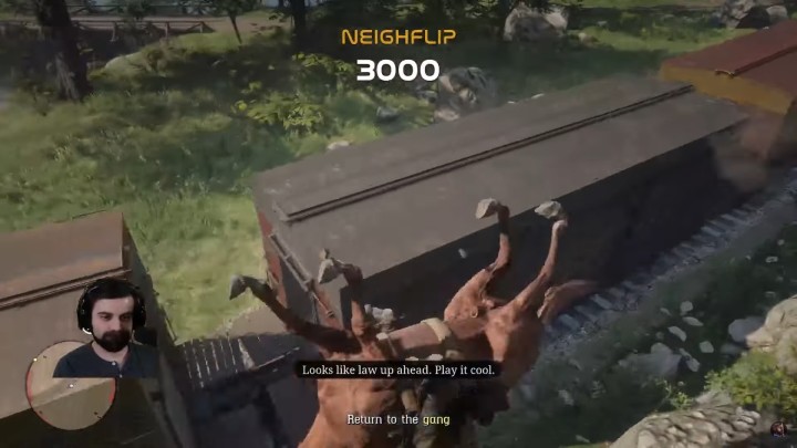 Salto koniem obok jadącego pociągu – kto wpadł na ten pomysł? Źródło: Blurbs, YouTube - Youtuber zmienił RDR2 w Mortal Kombat. Western Rockstara to teraz bijatyka i ma nawet własne fatality - wiadomość - 2025-10-21