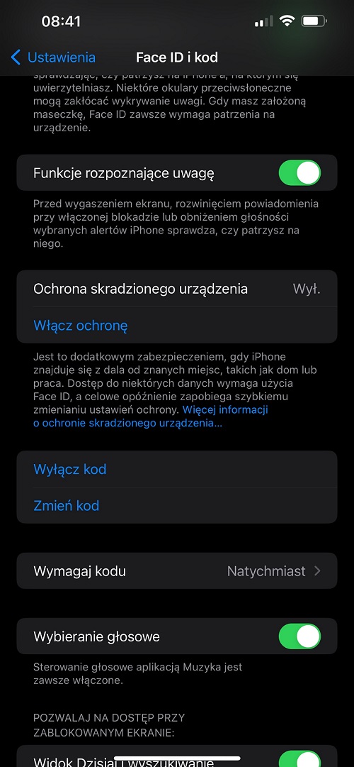 Opcje związane z ochroną skradzionego urządzenia w iOS 17.3 nie są specjalnie ukryte. Źródło: własne.