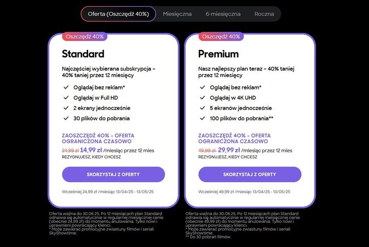 Screen ze strony skyshowtime.com/pl - SkyShowtime w mocnej promocji. Dostęp do serwisu, w którym już za chwilę obejrzymy Gladiatora 2, aż 40% taniej - wiadomość - 2025-05-15