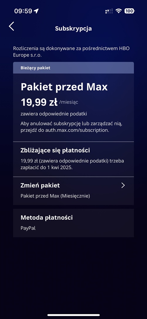 Cena Pakietu przed Max dla użytkowników opłacających go nieprzerwanie od premiery. Źródło: własne.