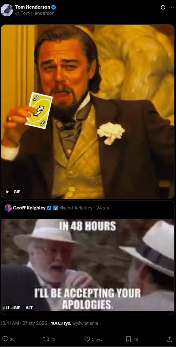 To kiedy te przeprosiny? / Źródło: Tom Henderson / serwis X.# - „Za 48 godzin mnie przeprosicie”. Tweet Geoffa Keighleya o Highguard zestarzał się najgorzej w historii X - wiadomość - 2026-01-27