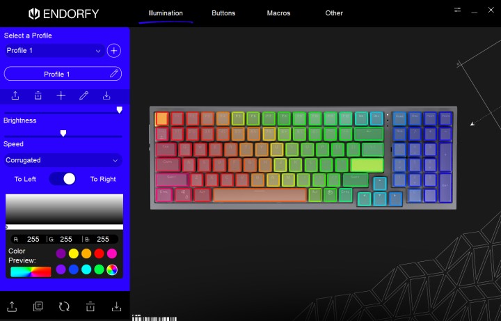 Oprogramowanie jest raczej skromne, choć zawiera podstawowe funkcje. Źródło: Fotografia własna. - Cichy klik, idealnie wyprofilowane klawisze i wielka przyjemność z korzystania. Recenzja klawiatury Endorfy Celeris 1800 - wiadomość - 2025-07-10