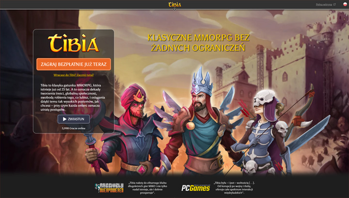 Landing page gry Tibia. - Tibia po polsku? Jedna zmiana rozbudziła nadzieje graczy wiekowego MMORPG - wiadomość - 2025-08-26