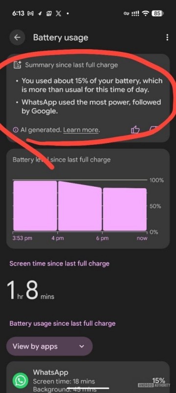 Źródło: Android Authority - Bateria w telefonie znika za szybko? AI od Google'a wyjaśni dlaczego - wiadomość - 2026-09-02