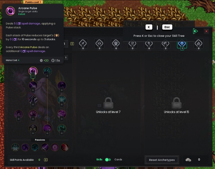 Panel wyboru umiejętności. / Źródło: Tavernlight Games - Ravendawn - poradnik i dobre rady dla początkujących - wiadomość - 2024-01-31