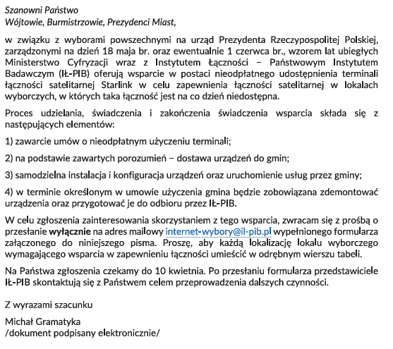 Oryginalna treść pisma. Źródło: Ministerstwo Cyfryzacji