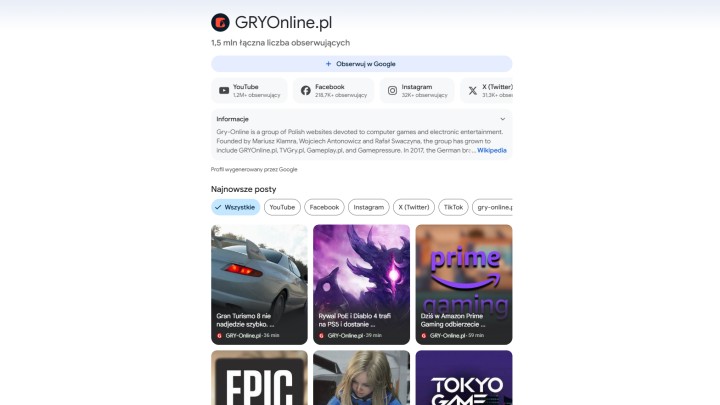 Źródło: Własne - Śledź GRYOnline.pl i inne ulubione strony oraz twórców w Google Discover - teraz możesz to zrobić jednym kliknięciem - wiadomość - 2025-09-25