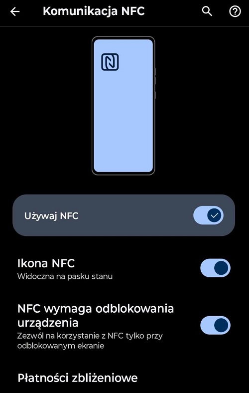 W ustawieniach NFC znajdziemy opcje pozwalające dostosować ten moduł do indywidualnych preferencji. Źródło: własne.