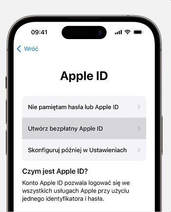 Apple ID można stworzyć m.in. w trakcie pierwszej konfiguracji iPhone’a. Źródło: Apple.