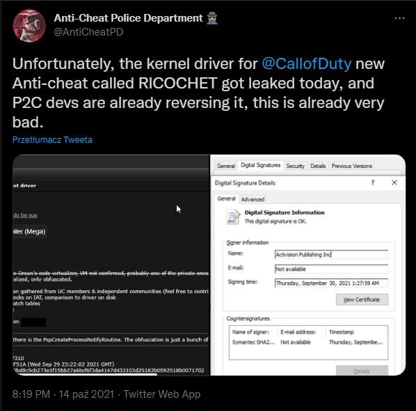 Ricochet Anti-Cheat wyciekł do sieci; twórcy cheatów do Call of Duty już go analizują - ilustracja #1
