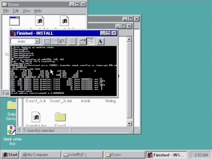Windows 95 działa na PS2, ale chwilami trudno dostrzec, co jest na ekranie. Źródło: MetraByte, YouTube - Technik uruchomił Windows 95 na PlayStation 2, choć było to prawdziwym wyzwaniem ze względu na złożoność tej konsoli - wiadomość - 2025-08-29