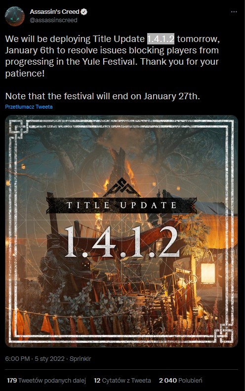 Święto Yule w AC Valhalla naprawione; wydarzenie potrwa dłużej - ilustracja #1