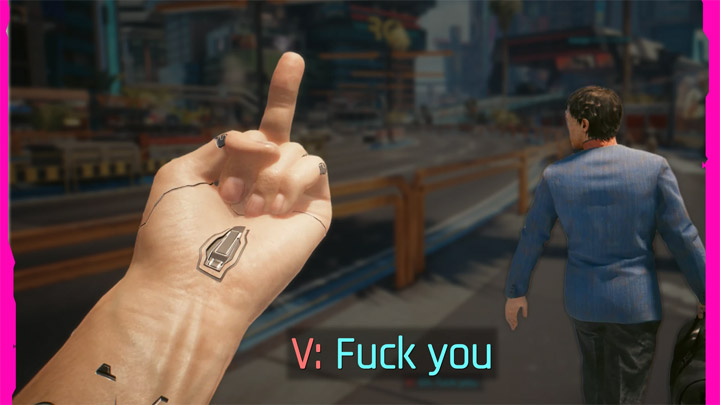 Jedna z reakcji V, którą dodaje mod. Źródło: NexusMod. - V z Cyberpunka 2077 może teraz w żywy i immersyjny sposób reagować na zdarzenia w Night City i to, co mówi Johnny Silverhand - wiadomość - 2025-07-26