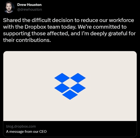 Dropbox zwolni blisko 500 pracowników na rzecz rozwoju AI - ilustracja #1