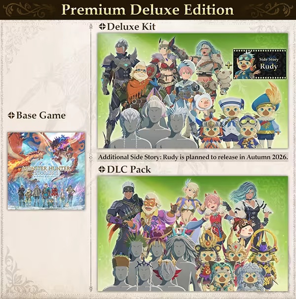 Zawartość Deluxe Packa i DLC Packa dla Monster Hunter Stories 3: Twisted Reflection. Źródło: Capcom / Steam.