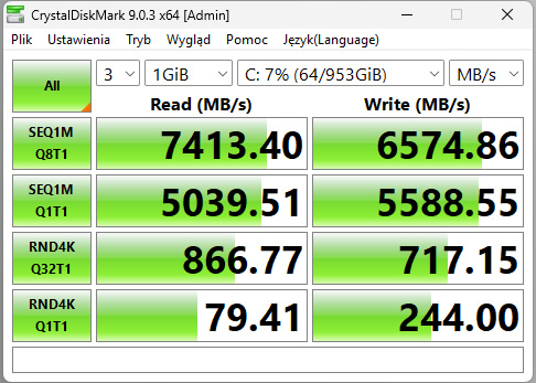 Wydajność nośnika SSD Lexar NM790 – CrystalDiskMark - Gotowy komputer do gier Hard-PC z Ryzen 7800X3D i Radeon RX 9070XT - król wydajności do 1440p i 4K? - wiadomość - 2026-09-07