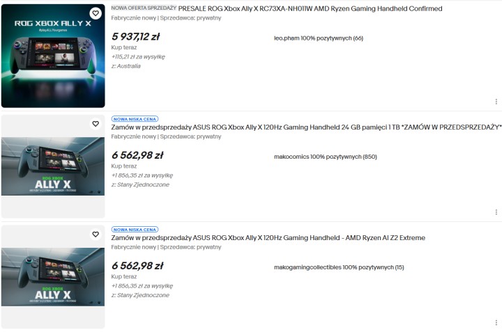 Źródło: eBay.pl - Handheld Xbox Ally X już kosztuje tyle, co RTX 5080? Scalperzy szaleją z cenami - wiadomość - 2025-09-29