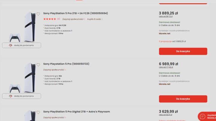 Oferty PS5 Pro w sklepie Morele.net | Źródło: Morele.net - PS5 Pro za 4000 zł? Sprawdzamy jak wygląda sytuacja w Polskich sklepach po zapowiedziach Sony - wiadomość - 2026-03-30