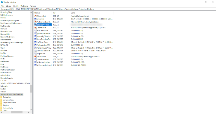 Edytor rejestru pozwala łatwo sprawdzić klucz produktu Windows. Źródło: Windows 10 / własne. - Jak sprawdzić swój klucz Windows 10 i 11? Opisujemy najważniejsze sposoby - wiadomość - 2025-04-29
