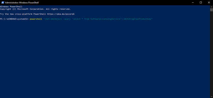 Skorzystanie z programu PowerShell to jeszcze jeden sposób na odczytanie klucza produktu. Źródło: Windows 10 / własne. - Jak sprawdzić swój klucz Windows 10 i 11? Opisujemy najważniejsze sposoby - wiadomość - 2025-04-29